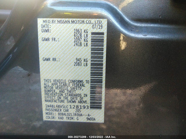 2020 Nissan Altima, VIN: 1N4BL4BV5LC128193