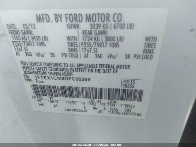2013 FORD F-150 XL/STX/XLT VIN: 1FTEX1CM8DFC06269