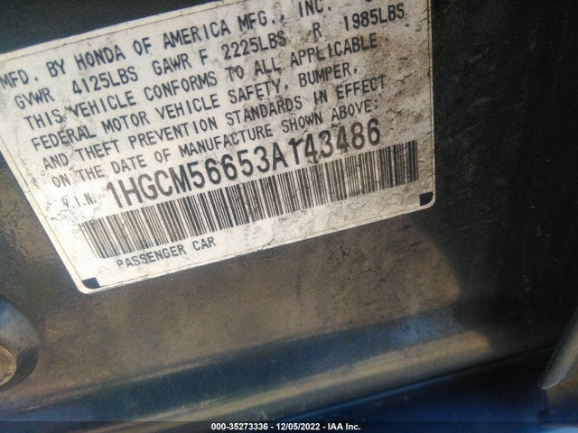 2003 HONDA ACCORD SDN EX VIN: 1HGCM56653A143486