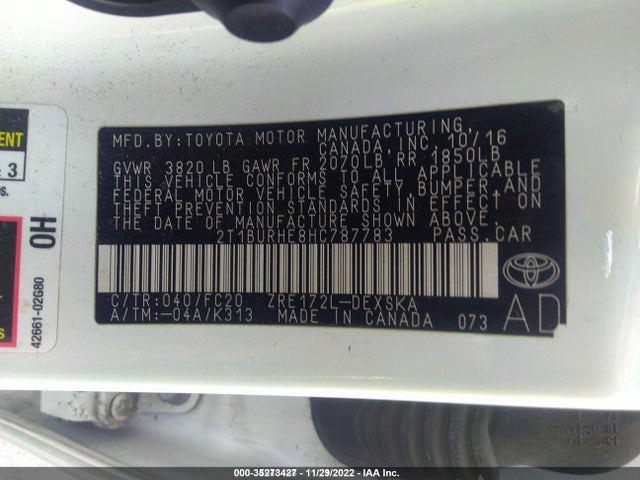 2017 TOYOTA COROLLA L/LE/XLE/SE VIN: 2T1BURHE8HC787783