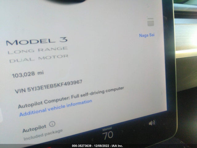 Tesla Model 3 Long Range/performance 2019 5YJ3E1EB5KF493967 Image 8