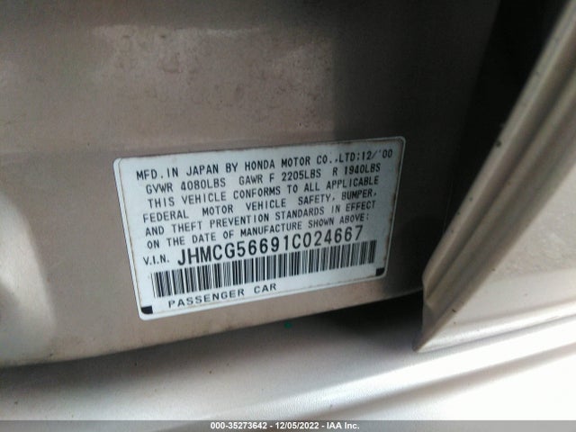 2001 HONDA ACCORD SDN EX VIN: JHMCG56691C024667