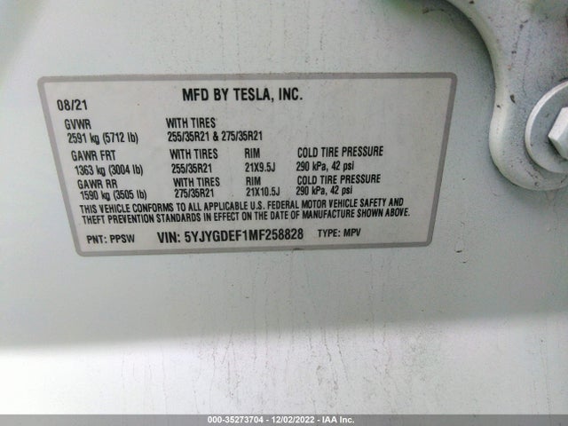 Tesla Model Y Performance 2021 5YJYGDEF1MF258828 Image 10