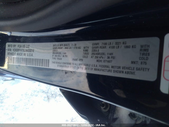 2020 RAM 1500 LIMITED VIN: 1C6SRFHT6LN400014