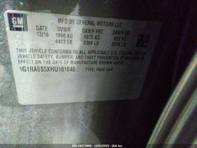 2017 Chevrolet Volt, VIN: 1G1RA6S5XHU181640