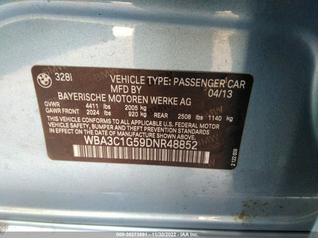 BMW 3 Series 328i 2013 WBA3C1G59DNR48852 Image 11