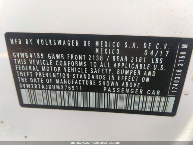 3VW2B7AJXHM376911 Volkswagen Jetta 1.4t S