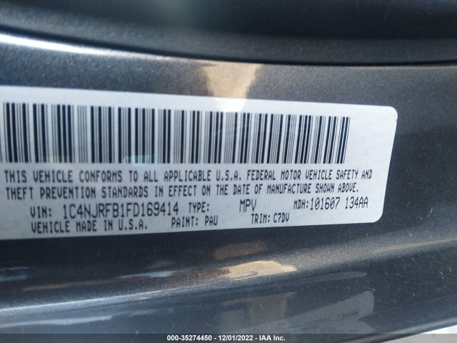 2015 JEEP PATRIOT LATITUDE VIN: 1C4NJRFB1FD169414