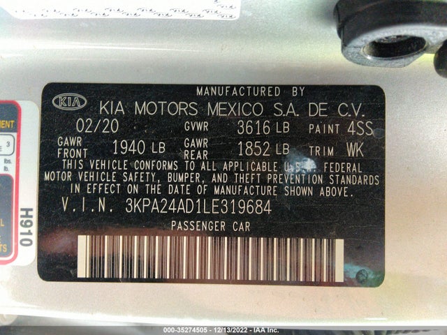 2020 KIA RIO LX VIN: 3KPA24AD1LE319684