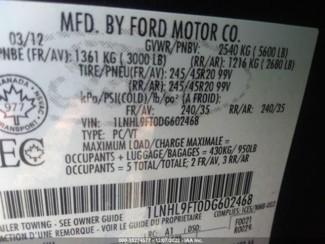 1LNHL9FT0DG602468 Lincoln Mks Ecoboost