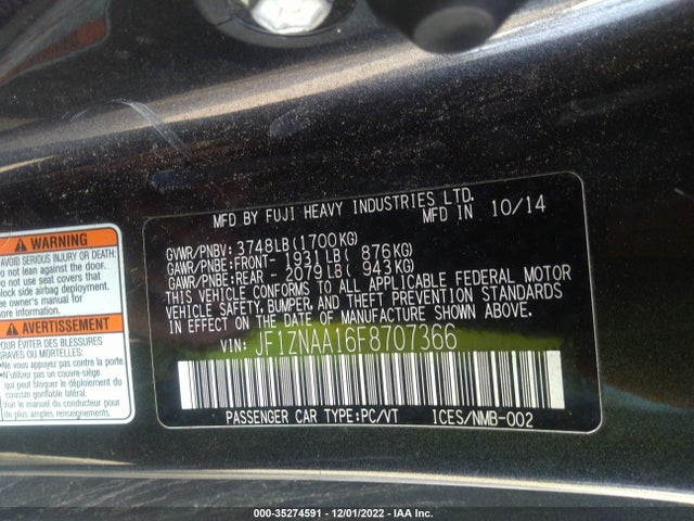 2015 Scion FR-S, VIN: JF1ZNAA16F8707366