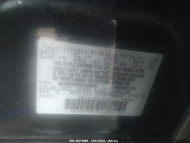 2014 NISSAN SENTRA SR VIN: 3N1AB7AP4EL633343