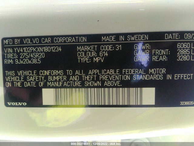2022 Volvo XC90, VIN: YV4102PKXN1801234