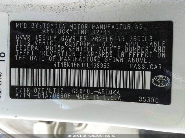 2015 Toyota Avalon, VIN: 4T1BK1EB3FU158963