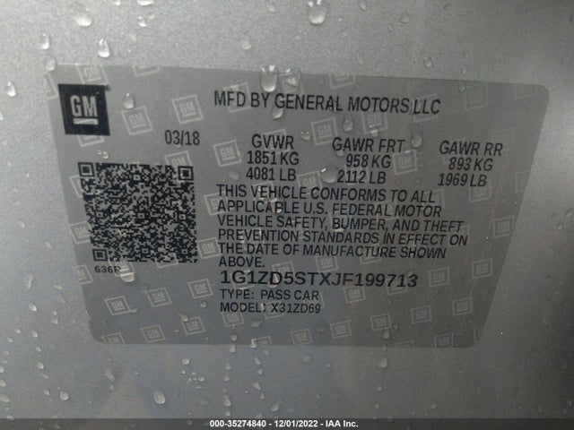 2018 CHEVROLET MALIBU LT VIN: 1G1ZD5STXJF199713