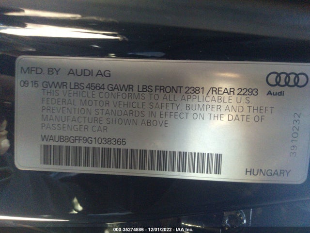 2016 Audi A3, VIN: WAUB8GFF9G1038365