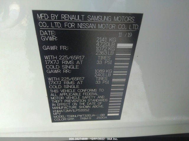 2020 Nissan Rogue, VIN: KNMAT2MV1LP531152