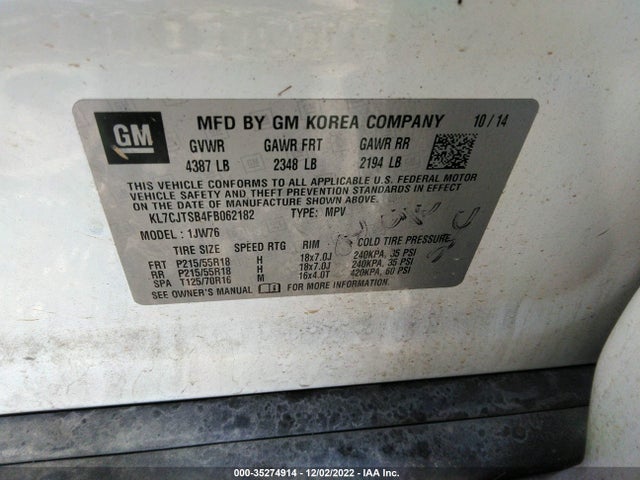 Chevrolet TRAX LTZ 2015 KL7CJTSB4FB062182 Image 10