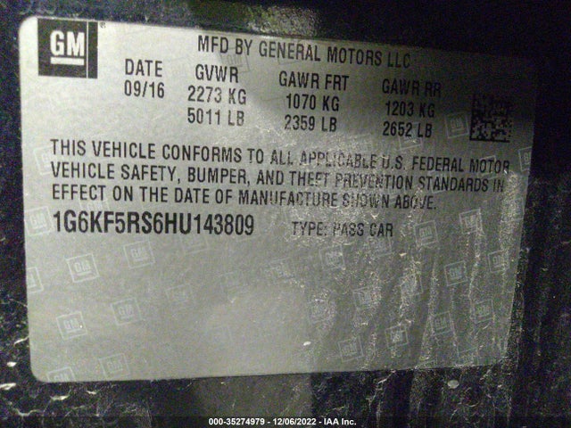 1G6KF5RS6HU143809 Cadillac Ct6 Sedan Premium Luxury Awd