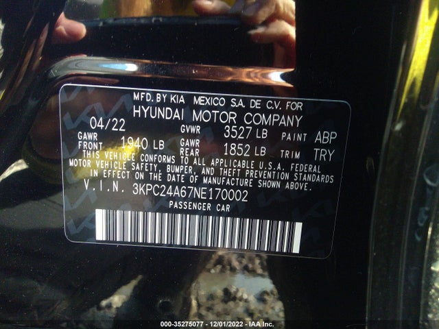 2022 Hyundai Accent, VIN: 3KPC24A67NE170002