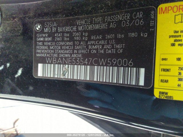 WBANE53547CW59006 BMW 5 Series 525i