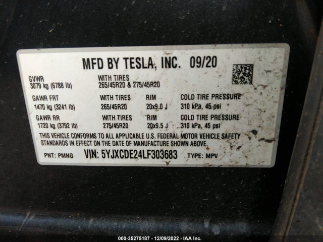 2020 Tesla Model X, VIN: 5YJXCDE24LF303683
