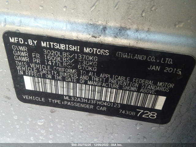ML32A3HJ3FH040123 Mitsubishi Mirage De/rf
