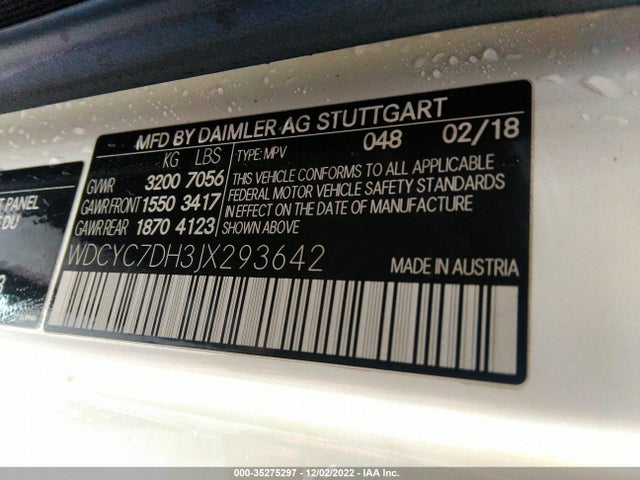 2018 Mercedes-Benz G-Class, VIN: WDCYC7DH3JX293642