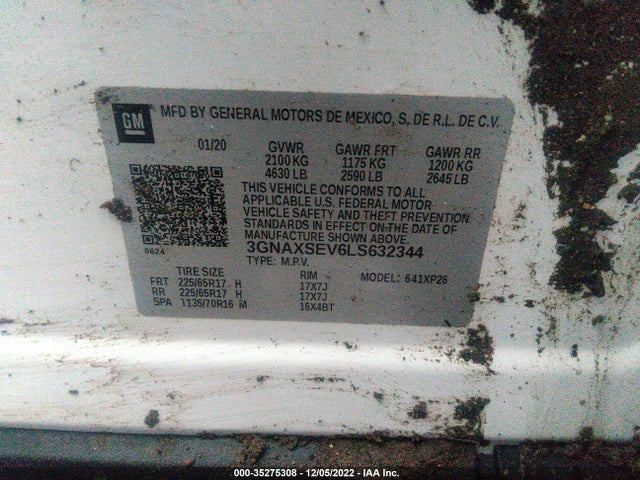 2020 Chevrolet Equinox, VIN: 3GNAXSEV6LS632344