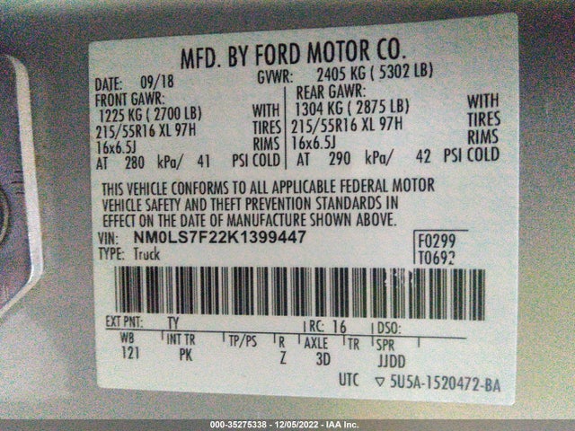 2019 Ford Transit Connect, VIN: NM0LS7F22K1399447