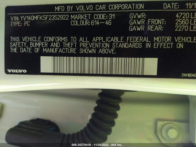 2015 Volvo S60, VIN: YV140MFK5F2352922