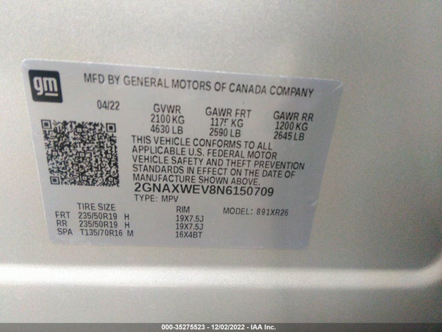 Chevrolet EQUINOX RS 2022 2GNAXWEV8N6150709 Image 9