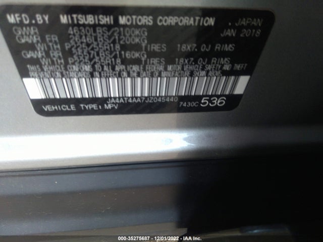JA4AT4AA7JZ045440 Mitsubishi Eclipse Cross Le