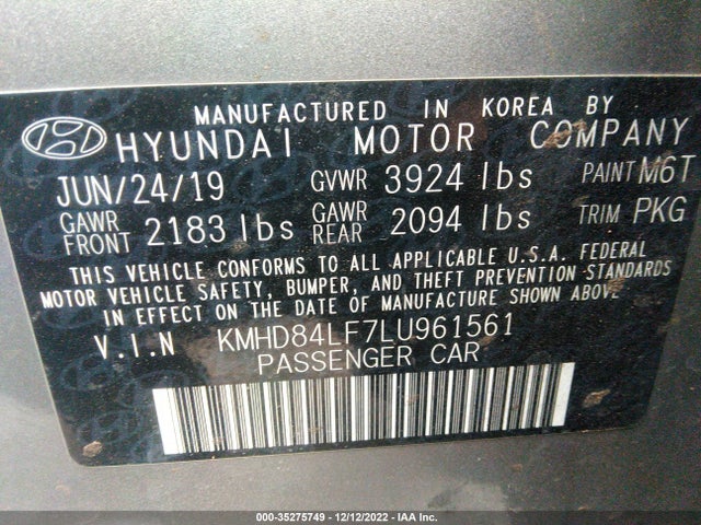 Hyundai ELANTRA SEL 2020 KMHD84LF7LU961561 Image 10