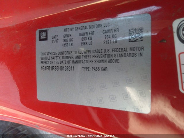 Chevrolet Camaro 1lt 2017 1G1FB1RS8H0182811 Image 9