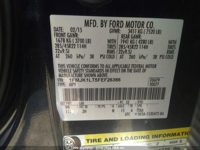 1FMJK1LT5FEF26366 Ford Expedition El Platinum