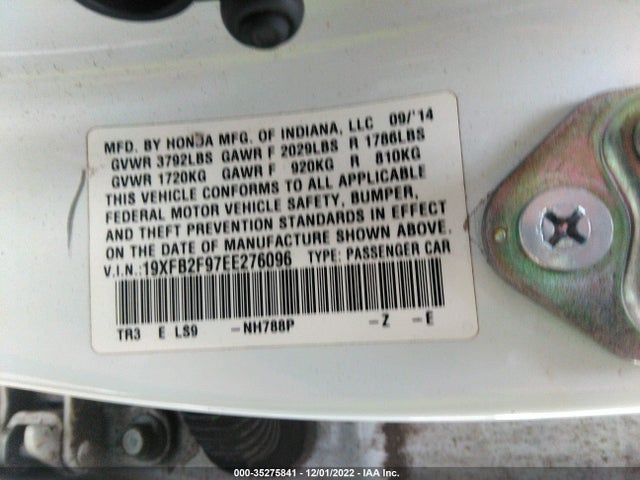 2014 HONDA CIVIC SEDAN EX-L VIN: 19XFB2F97EE276096