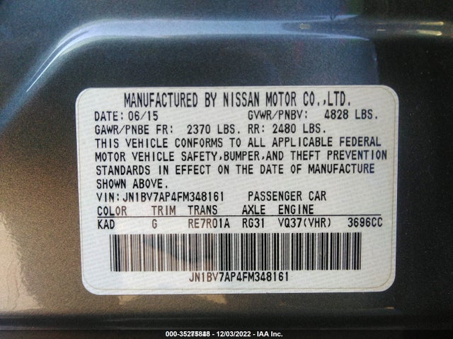 2015 INFINITI Q50 VIN: JN1BV7AP4FM348161
