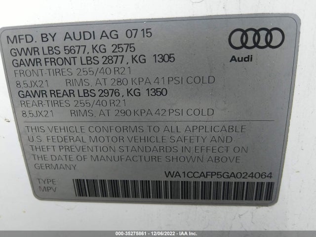 Audi Sq5 Premium Plus 2016 WA1CCAFP5GA024064 Image 9