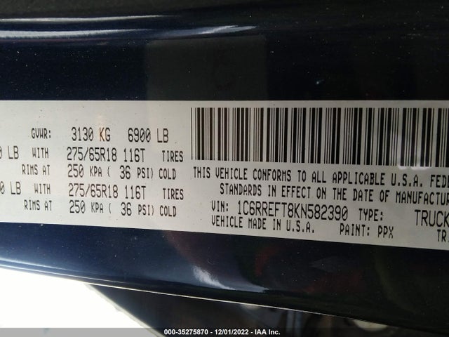 2019 Ram 1500, VIN: 1C6RREFT8KN582390