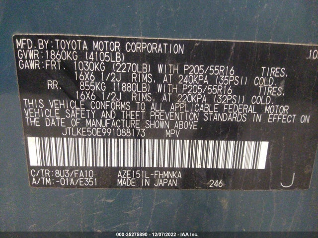 2009 SCION XB VIN: JTLKE50E991088173