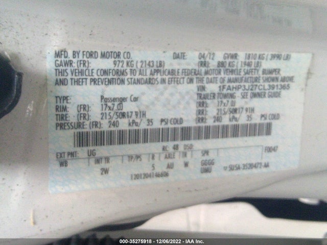 2012 FORD FOCUS TITANIUM VIN: 1FAHP3J27CL391365