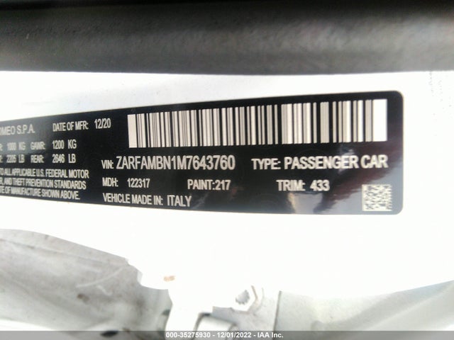 ZARFAMBN1M7643760 Alfa Romeo Giulia