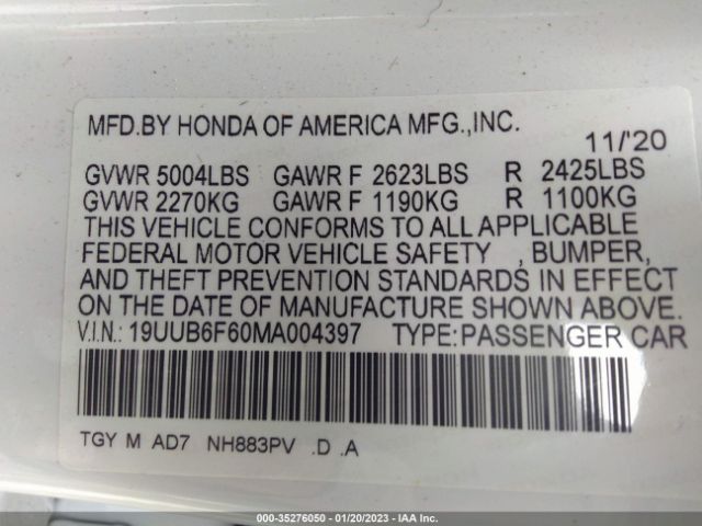 19UUB6F60MA004397 Acura Tlx W/advance Package