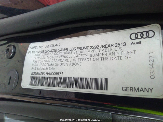 2017 Audi A4, VIN: WAUENAF47HN005571
