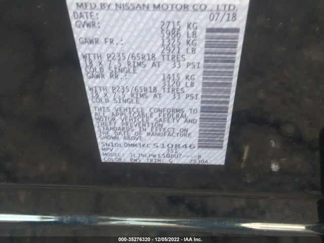 2019 Infiniti QX60, VIN: 5N1DL0MM3KC510846