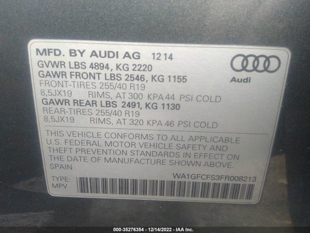 2015 Audi Q3, VIN: WA1GFCFS3FR008213