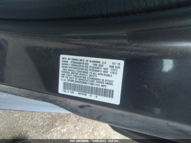 2016 Honda Odyssey, VIN: 5FNRL5H62GB051760