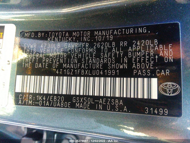 2020 Toyota Avalon, VIN: 4T1GZ1FBXLU041991