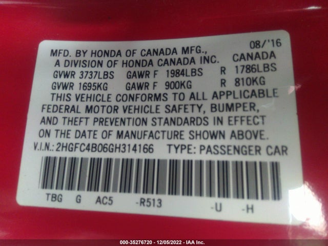 Honda Civic Coupe Lx-p 2016 2HGFC4B06GH314166 Image 10